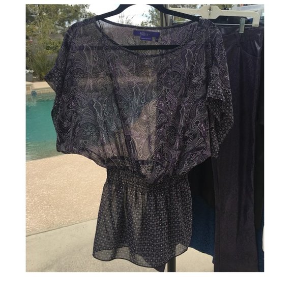 Miley Cyrus purple grey floral tunic size M used - Picture 1 of 3